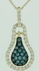 .48CT WHITE & BLUE DIAMOND 14KT YELLOW GOLD 3D PEAR TEAR DROP FLOATING PENDANT