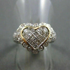 ESTATE LARGE 1.0CT DIAMOND 14K WHITE & YELLOW GOLD HEART FUN RING STUNNING 22372