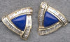1.35CT DIAMOND & AAA LAPIS 14KT YELLOW GOLD 3D TRILLION & BAGUETTE FUN EARRINGS