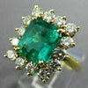 ESTATE LARGE 5.36CT DIAMOND & AAA EMERALD 18K YELLOW GOLD FLOWER ENGAGEMENT RING