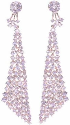 EXTRA LARGE 18.07CT PINK DIAMOND 18KT ROSE GOLD 3D MULTI ROW TRIANGULAR EARRINGS