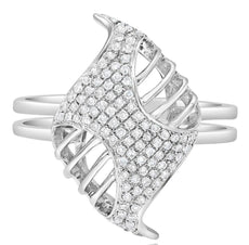 ESTATE .35CT DIAMOND 14KT WHITE GOLD 3D MULTI ROW CRISS CROSS LEAF FUN RING