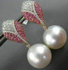 LARGE 1.46CT DIAMOND & PINK SAPPHIRE SOUTH SEA PEARL 14K WHITE GOLD 3D EARRINGS