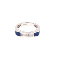 ESTATE .05CT DIAMOND & BLUE ENAMEL 18KT WHITE GOLD 3D CLASSIC 5 STONE FUN RING