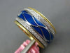 WIDE .46CT DIAMOND & BLUE ENAMEL 18K YELLOW GOLD FLOWER MULTI WAVE ETERNITY RING