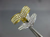 ESTATE LARGE .84CT DIAMOND 18K WHITE & YELLOW GOLD MULTI ROW DOUBLE V SHAPE RING