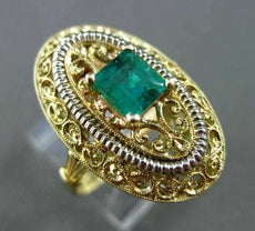 ANTIQUE LARGE .70CT AAA EMERALD 14K TWO TONE GOLD FILIGREE SOLITAIRE RING #20251