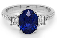 2.96CT DIAMOND & AAA SAPPHIRE 18KT WHITE GOLD 3D OVAL EMERALD CUT & ROUND RING