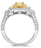 1.41CT CANARY & WHITE DIAMOND 18K WHITE GOLD CUSHION DOUBLE HALO ENGAGEMENT RING