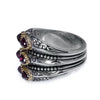 LARGE AAA RHODOLITE 18KT YELLOW GOLD & 925 SILVER TRILLION FILIGREE FUN RING