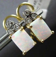 ESTATE 1.72CT DIAMOND & AAA OPAL 14KT 2 TONE GOLD SQUARE FLOWER CLIP ON EARRINGS