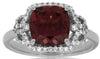 ESTATE 2.95CT DIAMOND & AAA GARNET 14KT WHITE GOLD CUSHION & ROUND FILIGREE RING