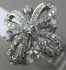 ESTATE LARGE .89CT DIAMOND 14KT WHITE GOLD 3D OPEN FLOWER ETOILE FILIGREE RING