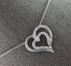 ESTATE .24CT DIAMOND 14KT WHITE GOLD CLASSIC DOUBLE HEART LOVE FLOATING PENDANT