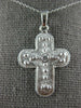 .07CT DIAMOND 14KT WHITE GOLD 3D SOLITAIRE MATTE AND SHINY CROSS PENDANT #27013