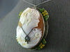 ANTIQUE LARGE .05CT DIAMOND & ENAMEL 14KT WHITE GOLD LADY CAMEO BROOCH PENDANT