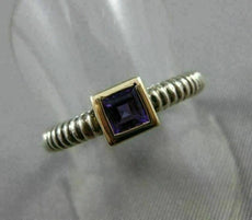 ESTATE .50CT AAA AMETHYST 925 SILVER & 14KT GOLD 3D SQUARE SOLITAIRE RING #22033