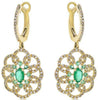 1.18CT DIAMOND & AAA EMERALD 14KT YELLOW GOLD 3D FLOWER CLIP ON HANGING EARRINGS