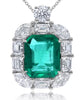 LARGE 6.35CT DIAMOND & AAA EMERALD 18KT WHITE GOLD 3D SQUARE FLOWER FUN PENDANT