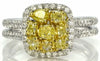 .80CT WHITE & FANCY YELLOW DIAMOND 18KT 2 TONE GOLD MULTI SHAPE SQUARE HALO RING