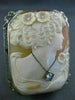 ANTIQUE LARGE .08CT DIAMOND 14K WHITE GOLD FILIGREE LADY CAMEO BROOCH PIN #22063