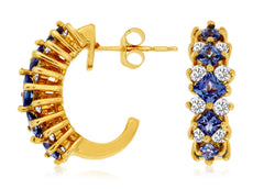 2.17CT DIAMOND & AAA TANZANITE 14KT YELLOW GOLD 3D UMBRELLA HANGING EARRINGS