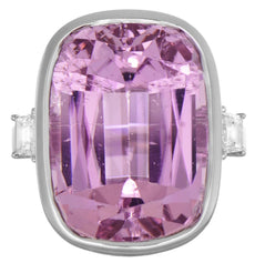 EXTRA LARGE 37.32CT DIAMOND & AAA KUNZITE 18KT WHITE GOLD BEZEL ENGAGEMENT RING