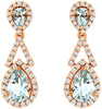 1.95CT DIAMOND & AAA AQUAMARINE 14KT ROSE GOLD PEAR SHAPE HALO HANGING EARRINGS