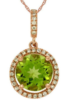 2.13CT DIAMOND & AAA PERIDOT 14KT ROSE GOLD ROUND HALO CLASSIC FLOATING PENDANT