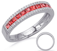 .97CT DIAMOND & AAA RUBY 14KT WHITE GOLD PRINCESS & ROUND 3 ROW ANNIVERSARY RING