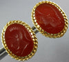 LARGE AAA CARNELIAN STONE 14KT YELLOW GOLD HANDCRAFTED ROMAN SOLDIER CUFFLINKS
