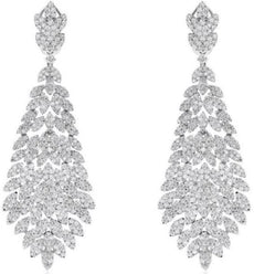 LARGE 7.39CT DIAMOND 18KT WHITE GOLD 3D CLUSTER FLOWER LEAF HANGING EARRINGS