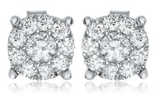 1.02CT DIAMOND 14KT WHITE GOLD 3D SOLITAIRE HALO FLOWER FILIGREE STUD EARRINGS