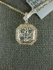 ESTATE LARGE .74CT DIAMOND 18K ROSE GOLD 3D SQUARE OCTAGON CLUSTER HALO PENDANT