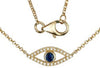 ESTATE .16CT DIAMOND & AAA SAPPHIRE 14KT YELLOW GOLD 3D EVIL EYE LUCKY NECKLACE