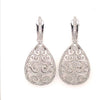 LARGE 1.22CT DIAMOND 18KT WHITE GOLD 3D OPEN FILIGREE TEAR DROP HANGING EARRINGS