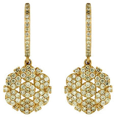 ESTATE .84CT DIAMOND 14KT YELLOW GOLD 3D MULTI FLOWER PAVE FUN HANGING EARRINGS