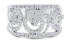 ESTATE WIDE .53CT DIAMOND 14KT WHITE GOLD 3D OPEN FILIGREE MULTI FLOWER FUN RING