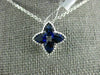 ESTATE 1.04CT DIAMOND & AAA SAPPHIRE 18K WHITE GOLD FLOWER STAR MILGRAIN PENDANT