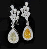 LARGE 3.9CT WHITE FANCY YELLOW & GREEN DIAMOND 18KT 2 TONE GOLD HANGING EARRINGS