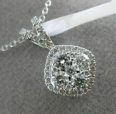 ESTATE .65CT DIAMOND 18KT WHITE GOLD SQUARE CLUSTER HALO FLOATING PENDANT CHAIN
