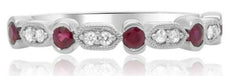.35CT DIAMOND & AAA RUBY 14KT WHITE GOLD ROUND HEXAGON FILIGREE ANNIVERSARY RING