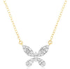 ESTATE .15CT DIAMOND 14K 2 TONE GOLD 3D ROUND & BAGUETTE BUTTERFLY LOVE NECKLACE