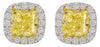 3.41CT WHITE & FANCY YELLOW DIAMOND 18KT WHITE GOLD CUSHION CUT & ROUND EARRINGS