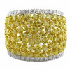 EXTRA LARGE 3.3CT WHITE & FANCY YELLOW DIAMOND 18K 2 TONE GOLD 3D MULTI ROW RING