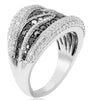 WIDE 1.85CT WHITE & BLACK DIAMOND 14KT WHITE GOLD MULTI ROW CRISS CROSS FUN RING