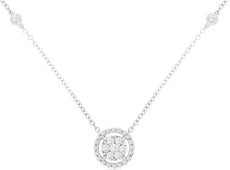 .33CT DIAMOND 14KT WHITE GOLD 3D ROUND CLUSTER FLOWER HALO BY THE YARD NECKLACE