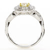 1.08CT WHITE & FANCY YELLOW DIAMOND 18K 2 TONE CUSHION & ROUND ENGAGEMENT RING