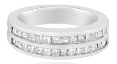 .94CT DIAMOND 14KT WHITE GOLD 3D PRINCESS 2 ROW CHANEL WEDDING ANNIVERSARY RING
