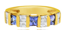 1.57CT DIAMOND & AAA TANZANITE 18KT YELLOW GOLD PRINCESS & BAGUETTE CHANNEL RING